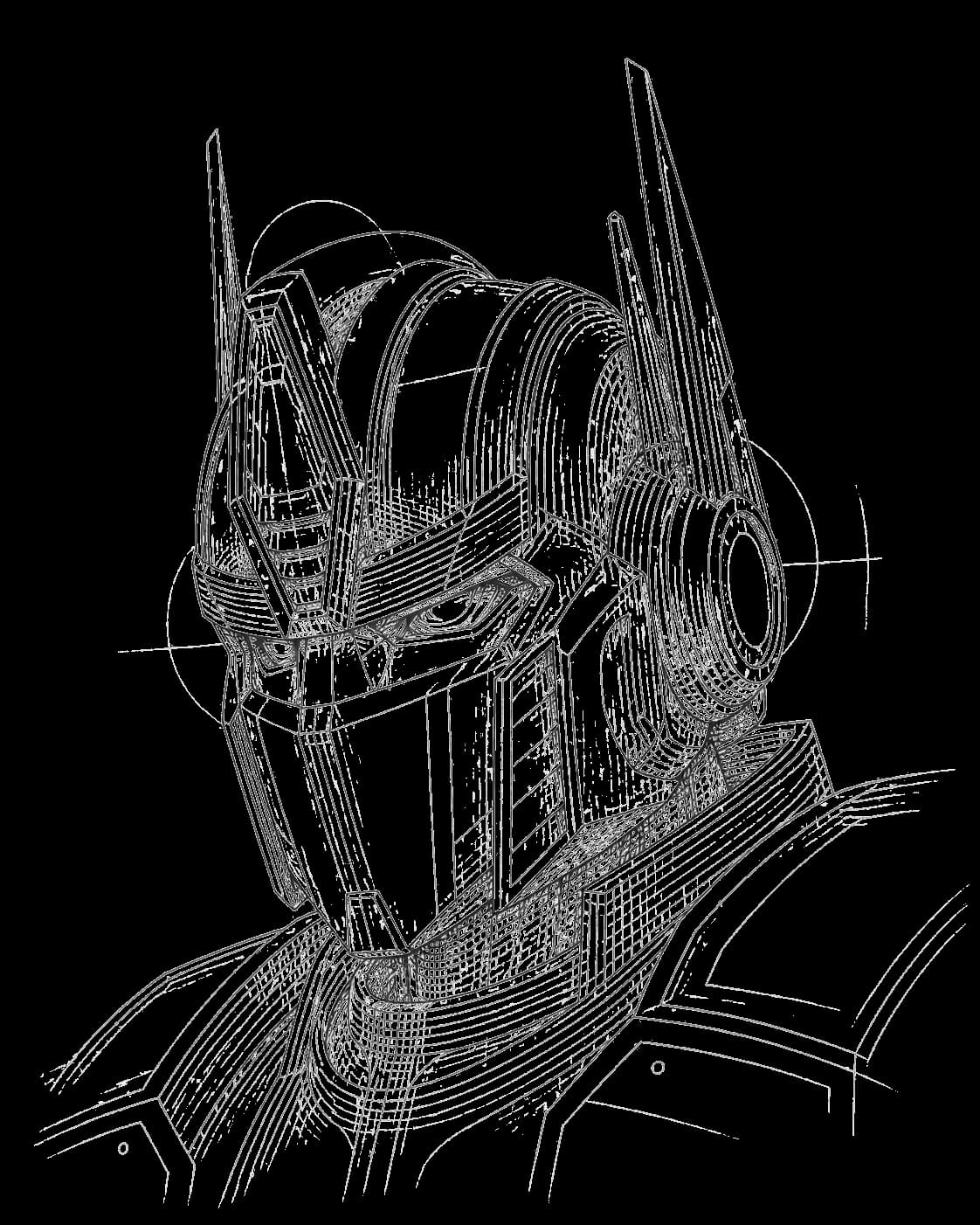 Abstract architectural line portrait of Optimus Prime